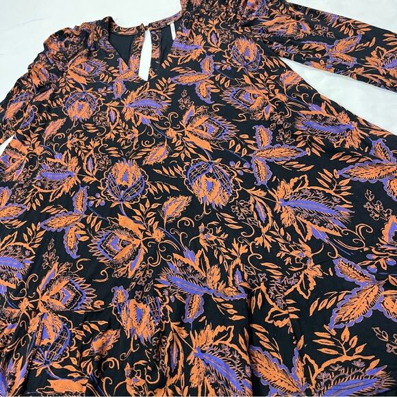 Free People Hey Lover Printed Tunic Ruffle Ruched Sleeve Floral Neutral Size S - Picture 5 of 12